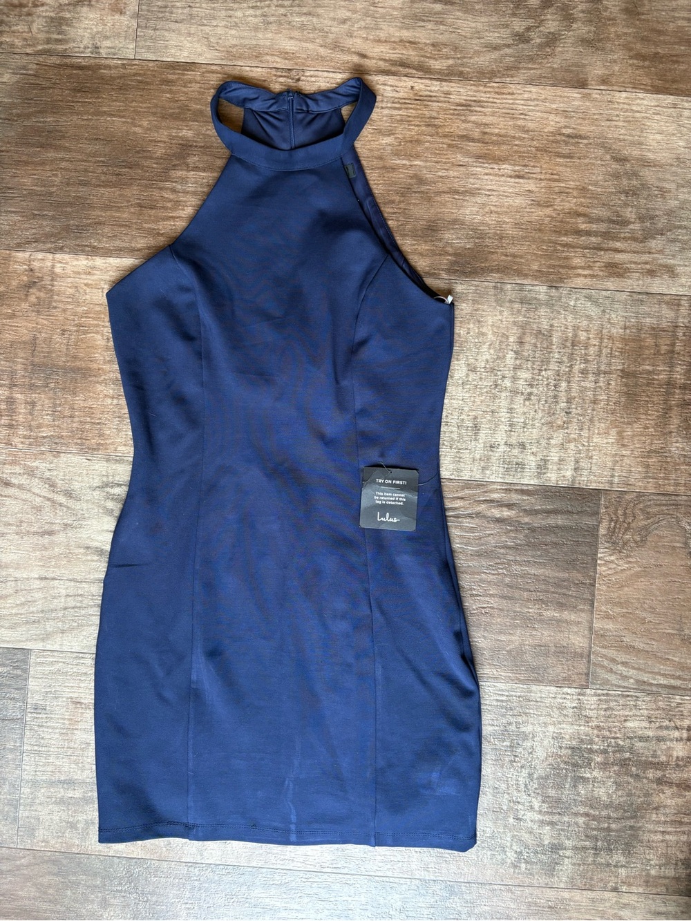 Lulu's Navy High-Neck Sleeveless Bodycon Mini Dress